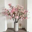 Giegxin 35in Pink Artificial Cherry Blossom Branches Fake Spring Faux Cherry Blossom Branch Intertwined with Green Budding Long Stem 3 Pcs for Vase Floral Arrangement Wedding Party Spring Decoration