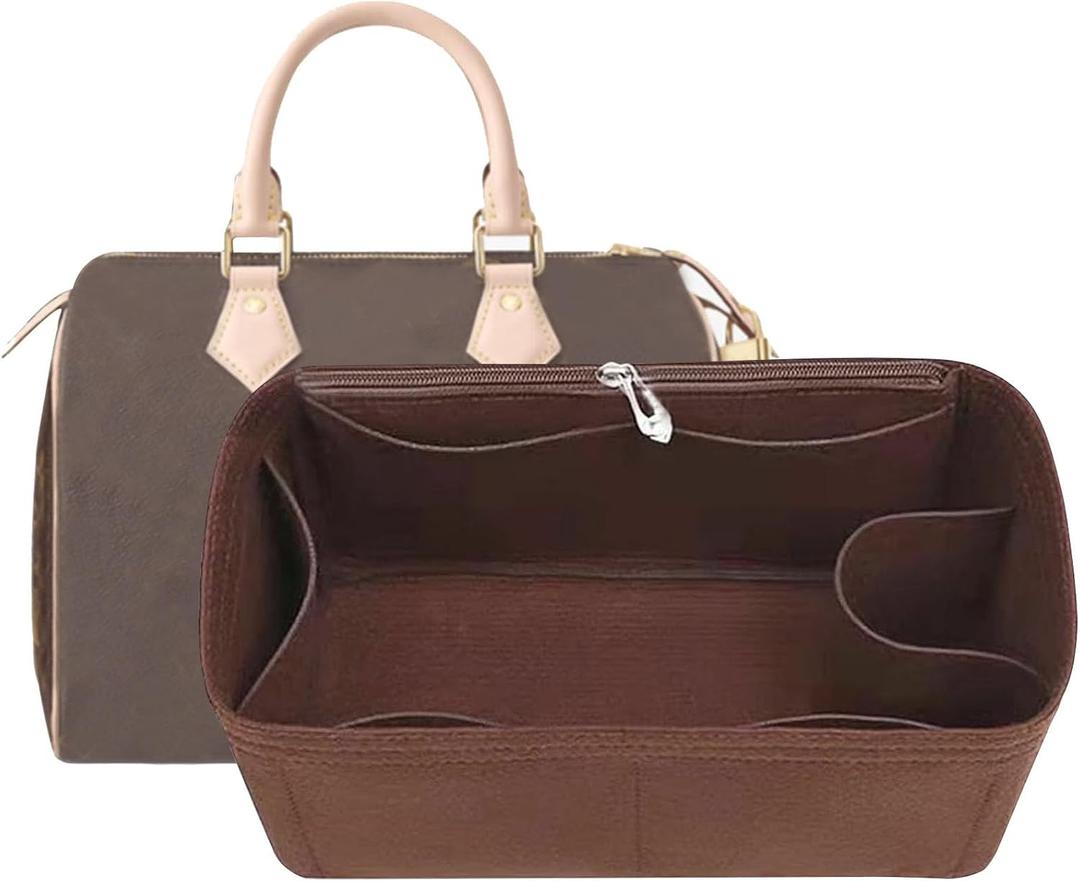 Lckaey Purse Inserts for Speedy 30 Organizer Insert, for monogram bag, HandBag protective insert​Tote Bag and hand bag protector, organizer insert 1083Coffee-L