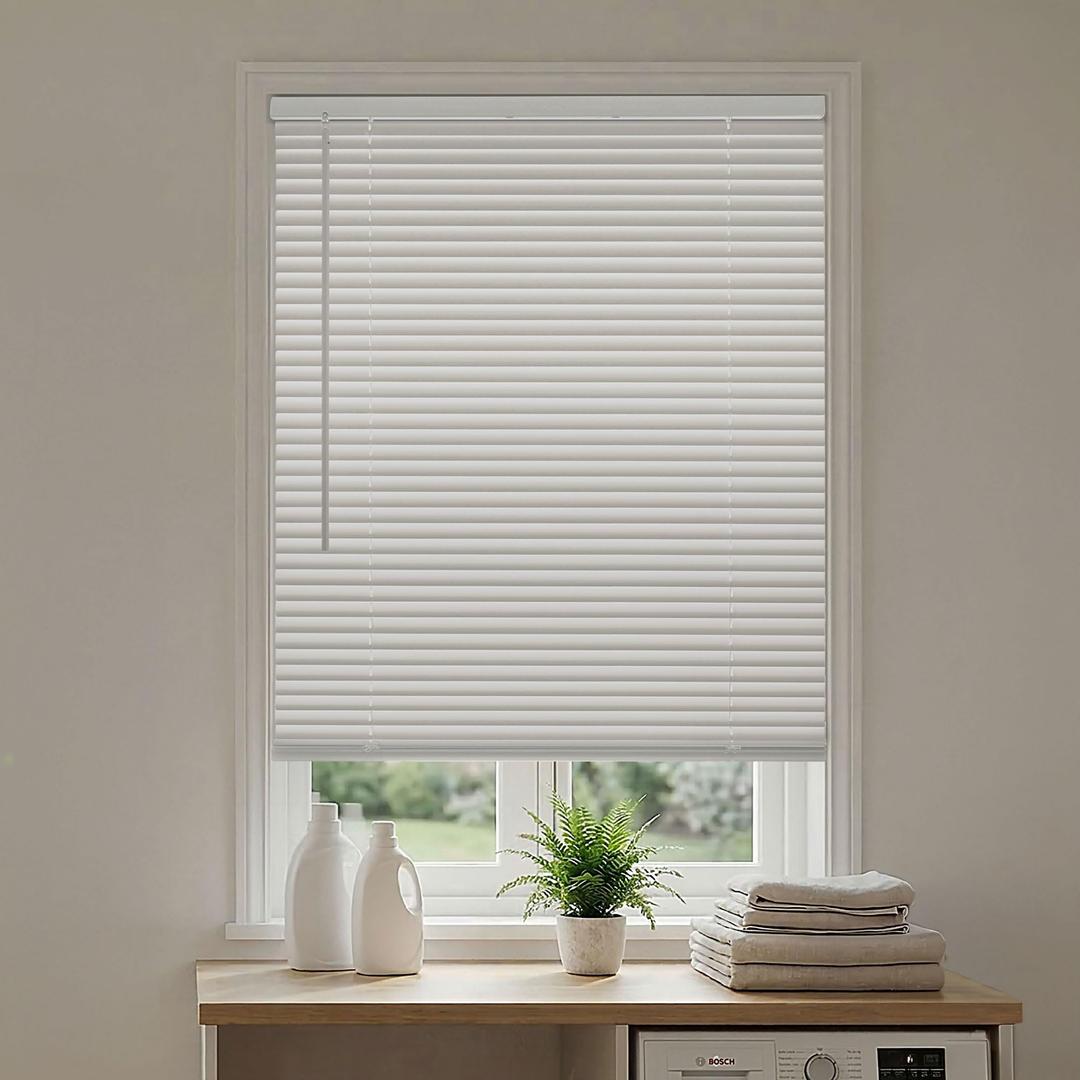 DEZ FURNISHINGS Premium Cordless 1" Room Darkening Vinyl Mini Blinds, 26.5" W x 48" H, White