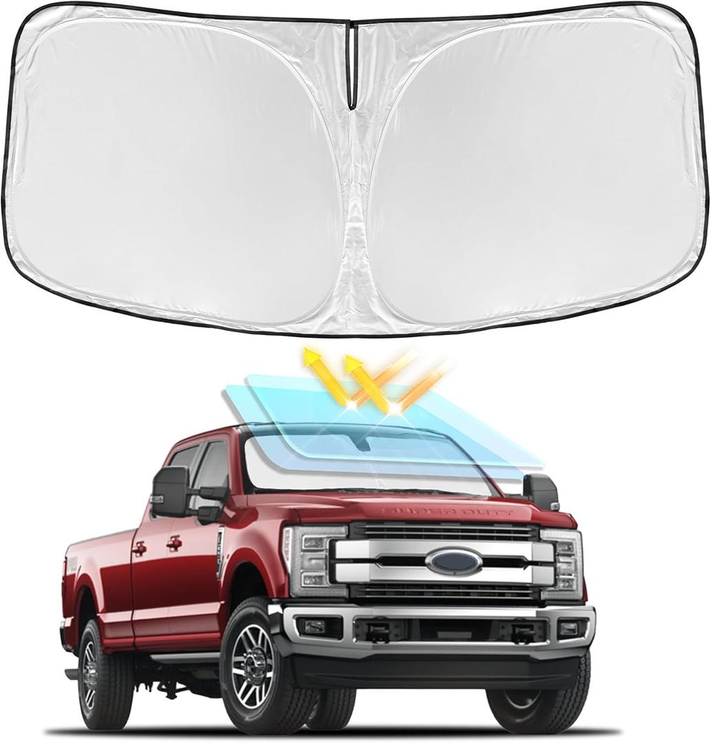 for Ford Super Duty F250 F350 F450 F550 2017-2024 2025 Windshield Sun Shade - 4 Layers Car Sunshades for Front Window Shade Cover Custom Fit F-250 Sun Visor 240T Shade Blocks UV Rays Car Accessories (for Ford Super Duty F250 F350 2017 - 2025)