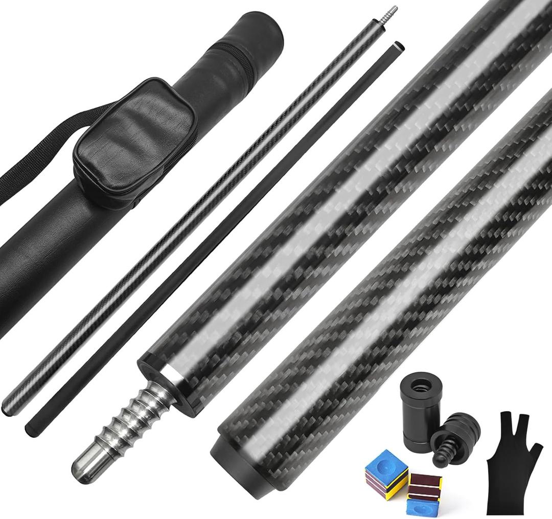 Carbon Fiber Pool Cue Stick Low Deflection Shaft Professional Billiard Cue Stick with Hard Case and Accessories,12.5mm Tip, 58",20OZ 21OZ (Classic)