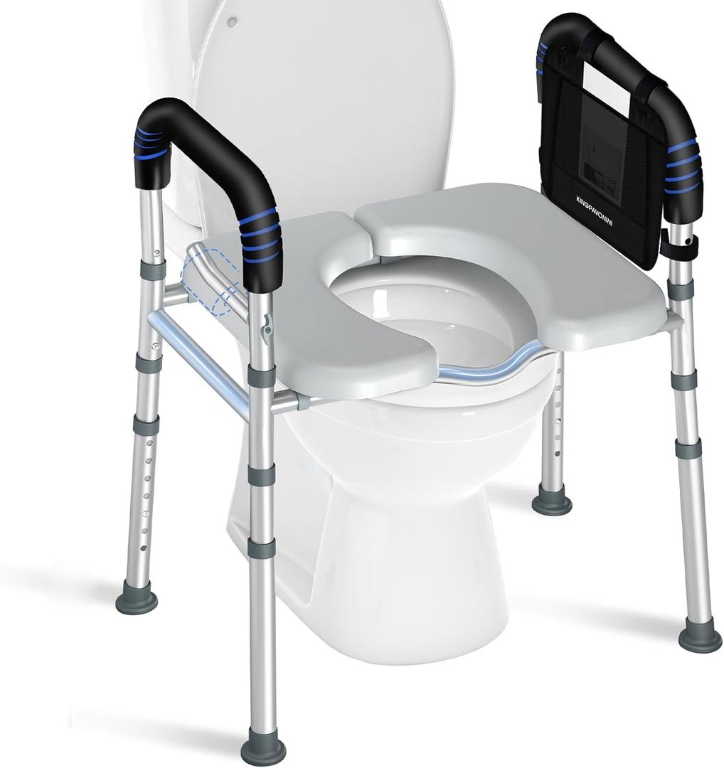 Raised Toilet Seat with Handles, 450lb Toilet Seat Risers for Seniors, Adjustable Height & Width, Extra Support Bars, Padded Seat, V-Opened Handicap Elevated Toilet Seat for Pregnant, Fits Any Toilet