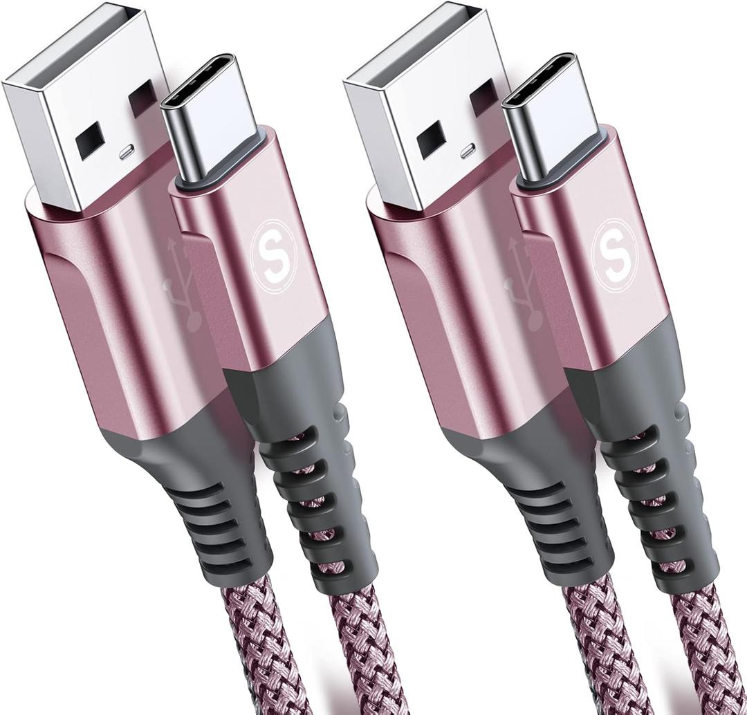 USB Type C Cable 3.1A Fast Charging [2Pack, 3.3ft+3.3ft], Sweguard USB-A to USB-C Charger Nylon Braided Cord for Samsung Galaxy S21 S20 S10 S9 S8 Plus, Note 20 10 9 8 7, A71 A51 A32, LG, Moto, PS5-Pink