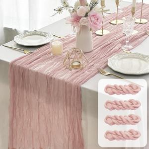 FEXIA 4 Pack Table Runner Dusty Pink Cheesecloth 35x120 Inches Boho Gauze Table Runner Burnt for Wedding Decor Reception Bridal Shower Centerpiece Engagement