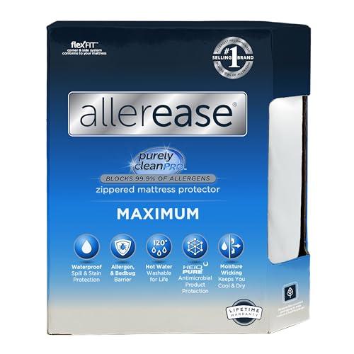 AllerEase Waterproof Mattress Protector, Maximum Allergy Mattress Protector, Queen Mattress Cover