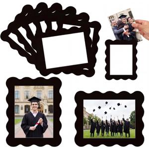 Kingdder 12 Pcs Graduation Scalloped Magnetic Picture Frame for Refrigerator 4 x 6 Black Reusable Picture Frame Magnets Decorative Photo Holders for Fridge Home School Office Kitchen Locker Decor