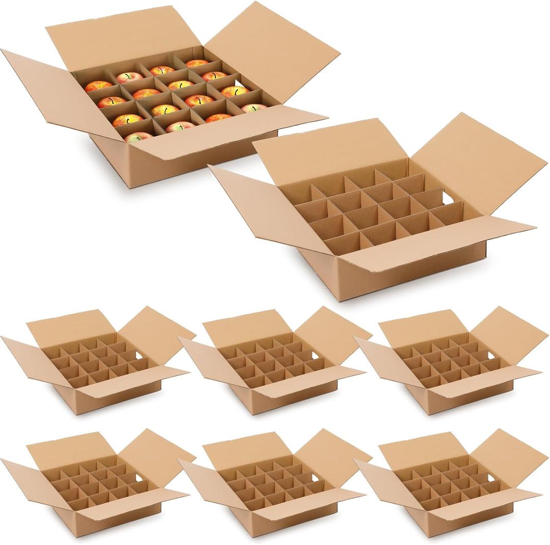 Menkxi 8 Pack 13 x 13 x 4 Inch Corrugated Cardboard Boxes with Divider Box Cardboard Divider Kit for Ornament Storage, Mason Jars Moving Storage Organizer for Separation Glass Kitchen