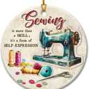 Sewing Machine Christmas Ornament 2025, Quilting Ornaments - Seamstress Gifts for Sewing Enthusiasts, Lovers, Sewers, Quilters Grandma, Mom - Round Ceramic Holiday Keepsake