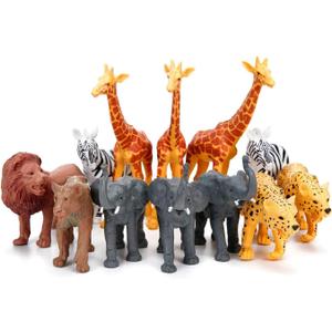 Jumbo Safari Animal Figurines, 12 Piece African Jungle Zoo Set, Realistic Elephant, Giraffe, Lion Toys for Toddlers, Kids Birthday