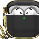 Maxjoy for AirPods 4 Case with Lock, Cute AirPods 4 Case Lock Protective Hard AirPod 4 Generation Cover for Women Men with Keychain Clip for AirPod 4th Generation Cover 2024, Black/Gold