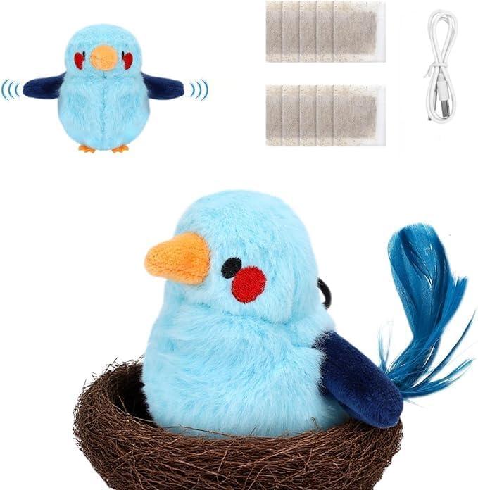Cat Toys Flapping Birds with Catnip Bags, Rechargeable Chirping Interactive Cat Toy Kicker, Lifelike Birdie Tweets, Indoor Enrichment Moving Wings Cat Exercise Toys for All Breeds Kitten Dog(Bluebird)