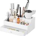 Hair Tool Organizer, Acrylic Hair Blow Dryer Holder Stand for Straightener and Curling Storage, Bathroom Vanity Countertop Organization for Makeup Accessories (White) (Plus)