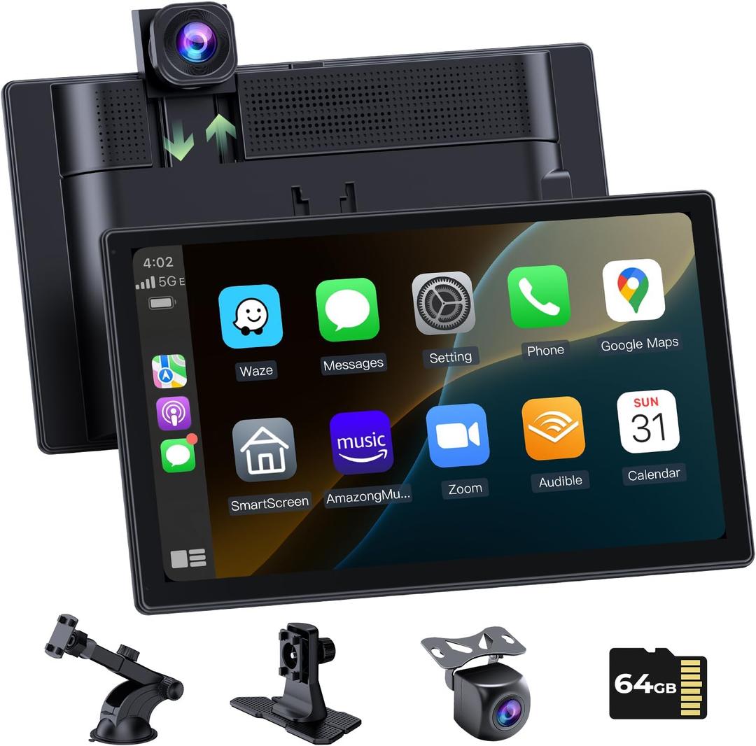 [2025 Upgrade] Apple Carplay Screen for Car&Android Auto Screen with 4K Dash Cam,Backup Camera,Portable 9" HD IPS Screen for Car,GPS Navigation,Bluetooth,AirPlay,AUX/FM for All Vehicles
