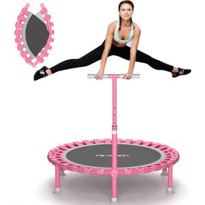 ZCMHAXJ Foldable Mini Trampoline, 40" Rebounder Trampoline for Adults & Kids, 450lbs Capacity with T-Shaped Adjustable Bar, Indoor Fitness Workout Exercise Equipment