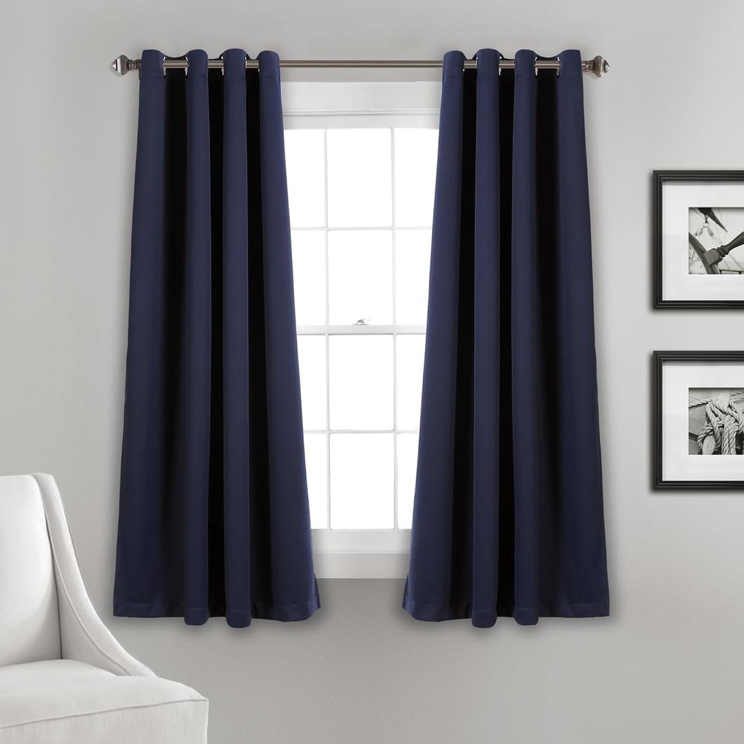 Lush Decor Insulated Grommet Blackout Window Curtain Panels, Pair, 52" W x 63" L, Blue - Classic Modern Design - Chic Window Decor - Curtains For Living Room, Bedroom, Or Dining Room