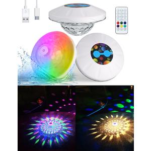 Floating Pool Lights,Pool Lights for Inground Pool,Diwali Festival Lights with Remote RGB Upper and Lower Color Changing 6 Dynamic Lighting Effects, Changing Multicolor, IP68 Waterproof(2 Pack)