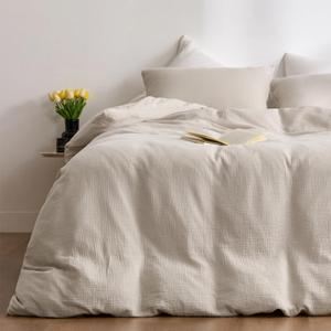 RRENEWROOTS Gream Gray Twin Duvet Cover, 100% Sandwashed Cotton Soft Twin Size Duvet Cover Set 3 Pieces with Zipper Clousre & Corner Buttons (Cream Gray, Twin 69 x 90)