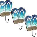 Novabright 3 Pcs Flip Flops Wall Hooks Wooden Summer Coastal Decor Beach Theme Towel Hooks for Hanging Coat Wall Mounted Decorative Rack Hangers for Beach Swimming Pool Bathroom Bedroom Decoration
