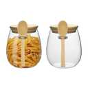 wangsdjy Glass Storage jars with Bamboo Lids and Spoon - 28 oz Airtight Storage Containers Glass jar,Wide Mouth,Leak-Proof,Comes Suitable for Coffee Beans, Tea Leaves,Grains, Dried Fruits (Middle2PCS)