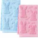 Shemilly 2pcs Easter Hand Towels Set Pink Blue Bunny Floral Jacquard Towel for Bath 100% Cotton Soft Bathroom Kitchen Decorative for Easter Spring Summer Holiday Decor Gift,14 x 29 Inch