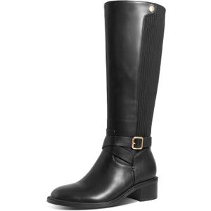 Women's Knee High Boots Round Toe Chunky Block Heel Comfortable Long Tall Boots for Women Side Zipper Elastic Casual Fashion Riding Boots (7, Black)