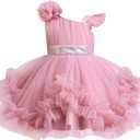 OBEEII Pageant Dress for Toddler Girls Sequin Irregular Ruffle Tulle Tutu Dresses Princess Birthday Wedding Flower Girl Dress, 130 cm (Pink)