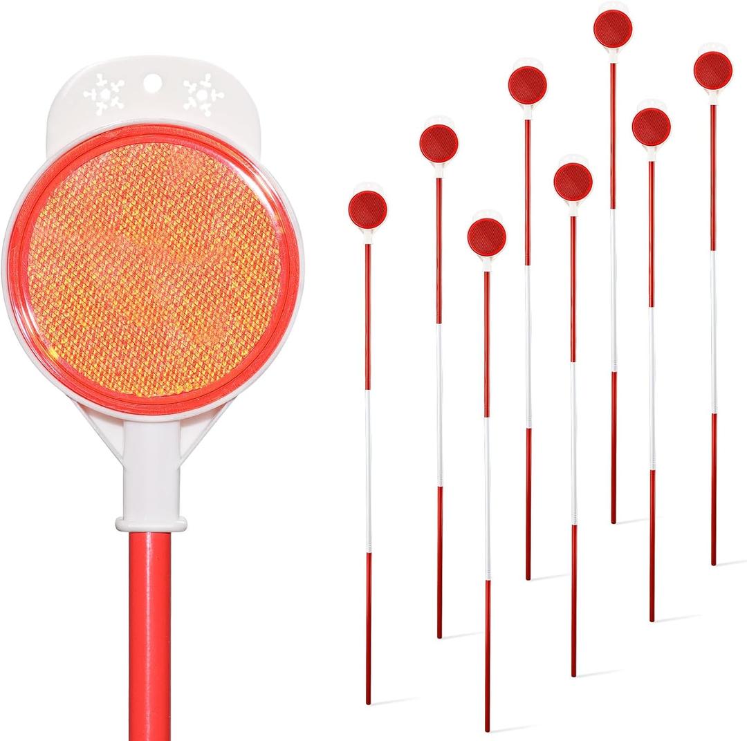 Reflective Driveway Markers - 50High Visiblility Driveway Reflectors Double Sided with Red & White Extra Thick Stainless Steel Pole - Rustproof for Road,Property Line,Yard,Snow Plowing - 8 Pack