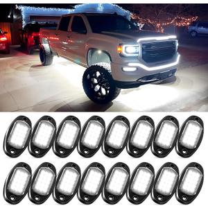 MICTUNING 2026 Upgraded White Rock Lights Super Bright Underglow Lighting Kit - 240 LEDs 16 Pods Pure White Led Rock Light, Extensible Underbody Lights for Trucks ATV UTV Boat