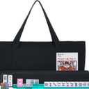 American Mahjong Set - Black Soft Bag - 166 White Engraved Tiles, 4 All-in-One Rack/Pushers Western Mah Jongg Game Set