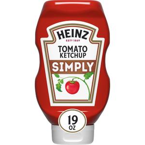 Heinz Simply Tomato Ketchup with No Artificial Sweeteners, 19 oz Bottle (EXP 04/08/26)