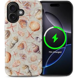 Case for iPhone 16 [Compatible with MagSafe], Matte Soft Silicone + Hard PC Anti-Scratch Shockproof Protective 2-in-1 Case for Women Men - Shell Starfish