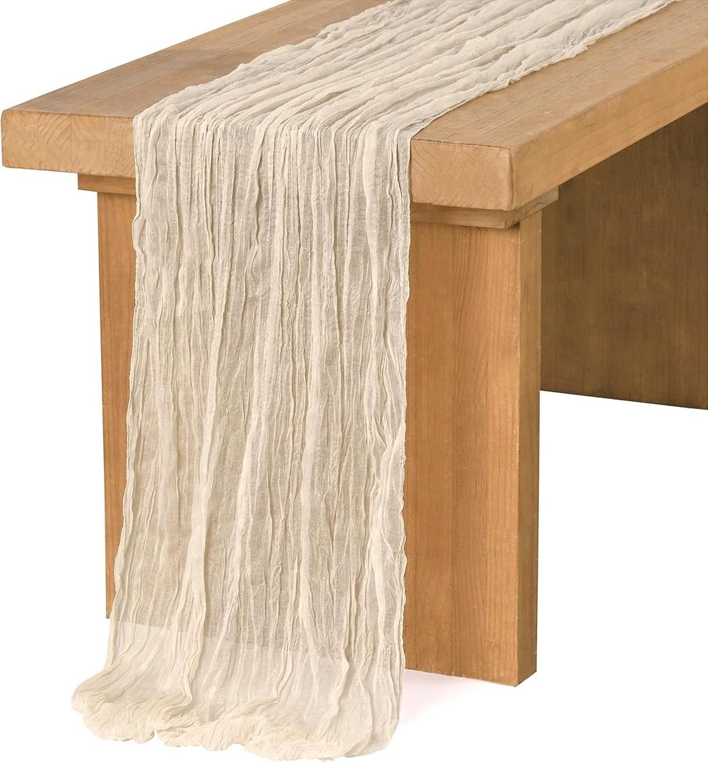 Ling's Moment 10Ft Ivory Cheesecloth Table Runner Beige Cream White Table Runners Gauze Semi-Sheer Tablecloth for Wedding Party Bridal Shower Decor