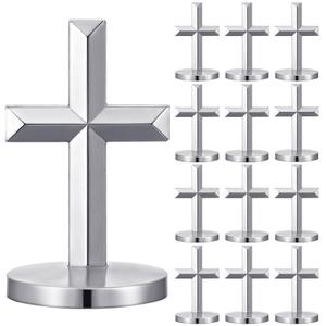 2 x Frienda 12 Pcs Baptism Mini Standing Crosses Metal Crucifix First Communion Table Centerpiece 1.97‘' Cross Bulk Catholic Tabletop for Christian Religious Party Decor Craft Church Prayer Gift(Silver)