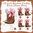 12 Set Brown Western Cowboy Bow Boots Flower Boxes Centerpiece Boot Shape Gift Boxes Western Party Decoration Vase Centerpiece for Table Boots for Rodeo Birthday Baby Shower Wedding Supplies