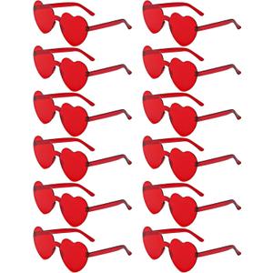 12 Pairs Heart Shaped Sunglasses Candy Color Rimless Fun Heart Glasses for Women Party Favors (Red)