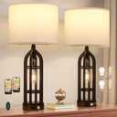 Seealle Table Lamp for Living Room Set of 2 - Bedside Lamp for Bedroom with USB C+A & Outlet, Farmhouse Lamps for Night Stands, 3-Way Dimmable Touch Lamps for Living Room with White Shade