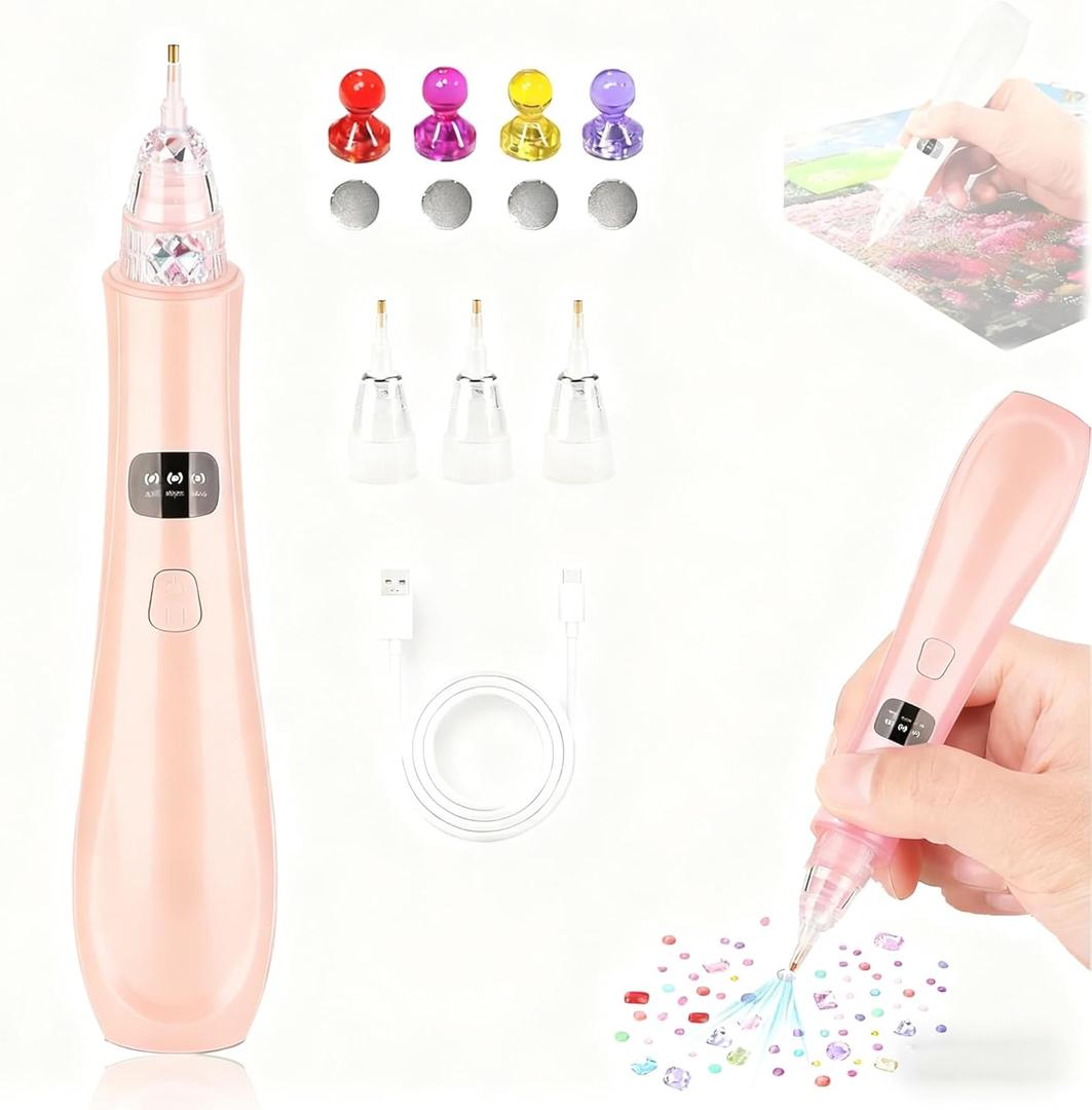 Electric Diamond Painting Pen Wireless Vacuum Diamond Art Pen Kits Improves Efficiency of Diamond Art Creation 3 Adjustable Suction Mode DIY Diamond Art Accessories Pen for Beginners(Pink)