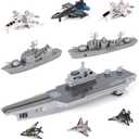 Aircraft Carrier Military Naval Ship with Pull Back Army Fighter Jet Toy Small Scale Model Plane Submarine Kids' Play Vehicle Set for Boy Girl Children
