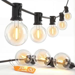SUNSGNE G40 LED Globe Outdoor String Lights Waterproof Shatterproof, 25FT Outdoor Globe Lights with 25 Clear Plastic LED Bulbs for Caf Bistro Porch Pergola Tents Balcony Decor, Black Wire