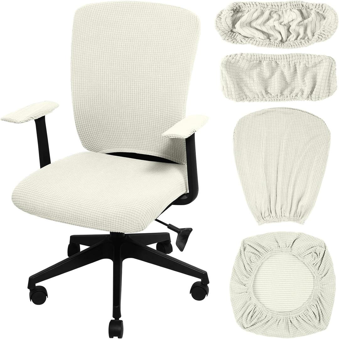 Tallew 4 Pcs Office Chair Covers Set Computer Universal Protective Stretchable Chair Seat Covers Desk Armrest Slipcovers Pads Office Cushion Backrest for Rotating (L,Cream)