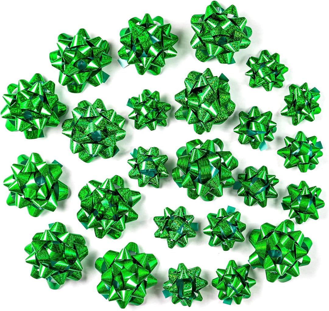 WRAPAHOLIC Green Gift Bow Assortment (24 Bows) for Birthday, Wedding, Christmas, Baby Shower, Bridal Showers