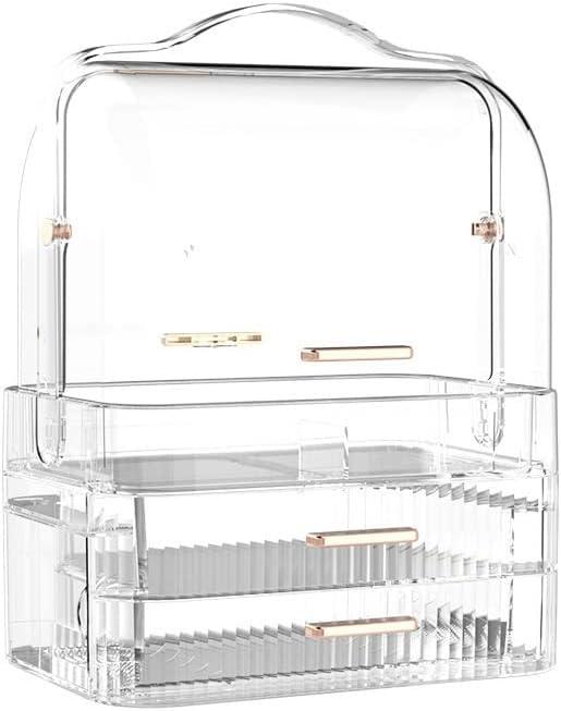 Makeup Organizer, Cosmetic Storage Box With Dust Free Cover And Portable Handle For Bathroom Countertop Bedroom Dresser (Color : Clear)