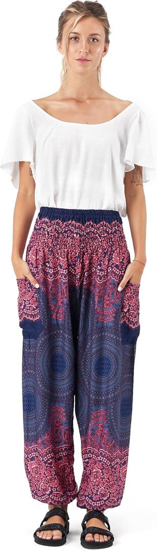 Happy Trunks Harem Pants for Women/Women’s Yoga Pants with Pockets (S-XXL) Hippie Clothes/Boho Clothes for Women/Beach Lounge, L