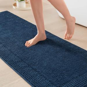Madison Park Splendor Reversible 100% Cotton Tufted Bathroom Rug-3000 GSM Hotel Quality Luxurious Plush Medium Pile Bath Mat Absorbent, Quick Dry, Shower Room Dcor, 24x72 Navy