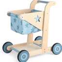 Asweets 2 in 1 Wooden Baby Walker Push and Pull Doll Stroller, Shopping Cart Learning Walker for Boys and Girls, Sit Stand Learning Toddler Toy (Blue)