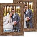 Hongkee 5.5 x 8.5 Diploma Frame Set of 2, Made of Real Glass and Rustic Brown Wooden Frame - 5.5 by 8.5 Photo for Wall or Tabletop