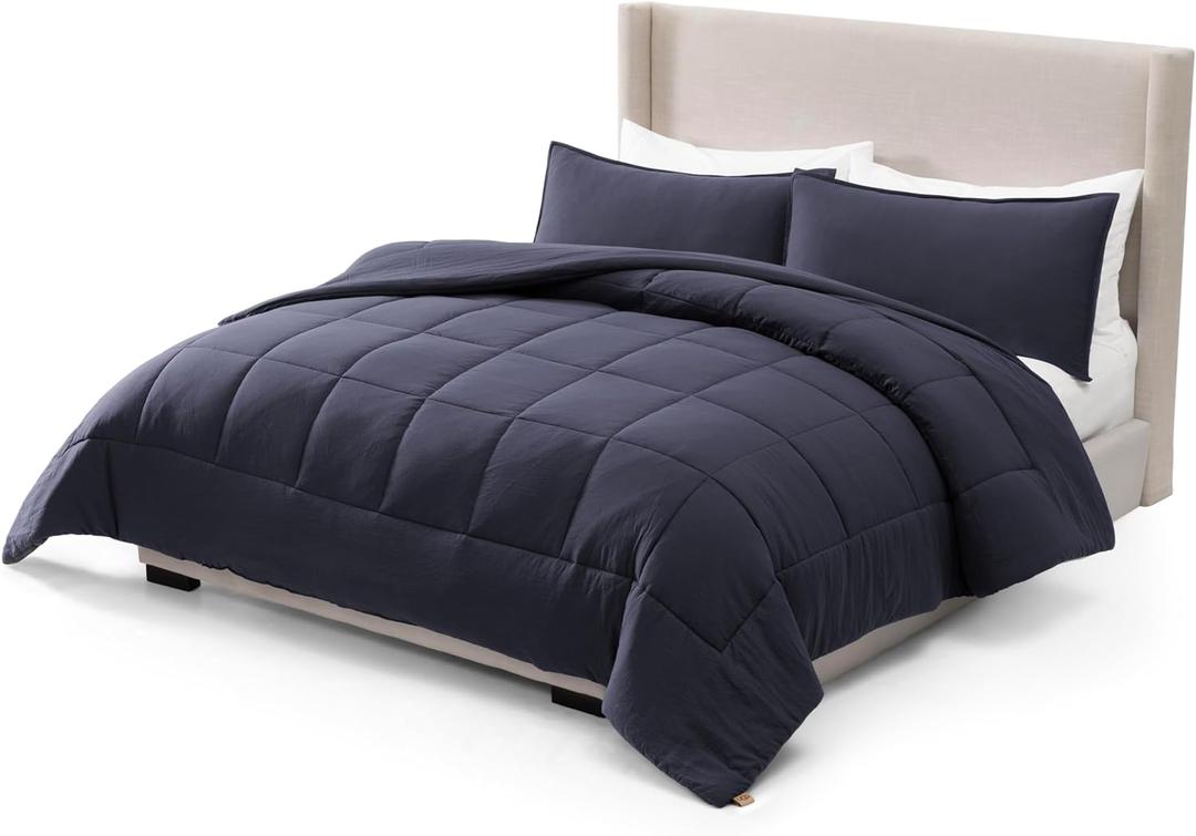 UGG King Size Comforter Set with 2 Pillow Shams Lightweight Down Alternative Comforter King Size Blanket Reversible Cozy Warm All Season Washable Hypoallergenic Bedding Set, Navy Blue (Leonora)