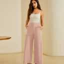 FireSwan Women's Wide Leg Work Pants High Elastic Waist Dress Palazzo Pants Trousers with Zipper Pockets (Pink L) (Pink, L)