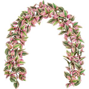 Hollyone 2Pcs 5.6FT Artificial Leaf Garland Hanging Plant Faux Tradescantia Zebrina Garland Plants Fake Vines Leaves Greenery Garland for Boho Wedding Party Front Door Wall Stair Home Decor Pink