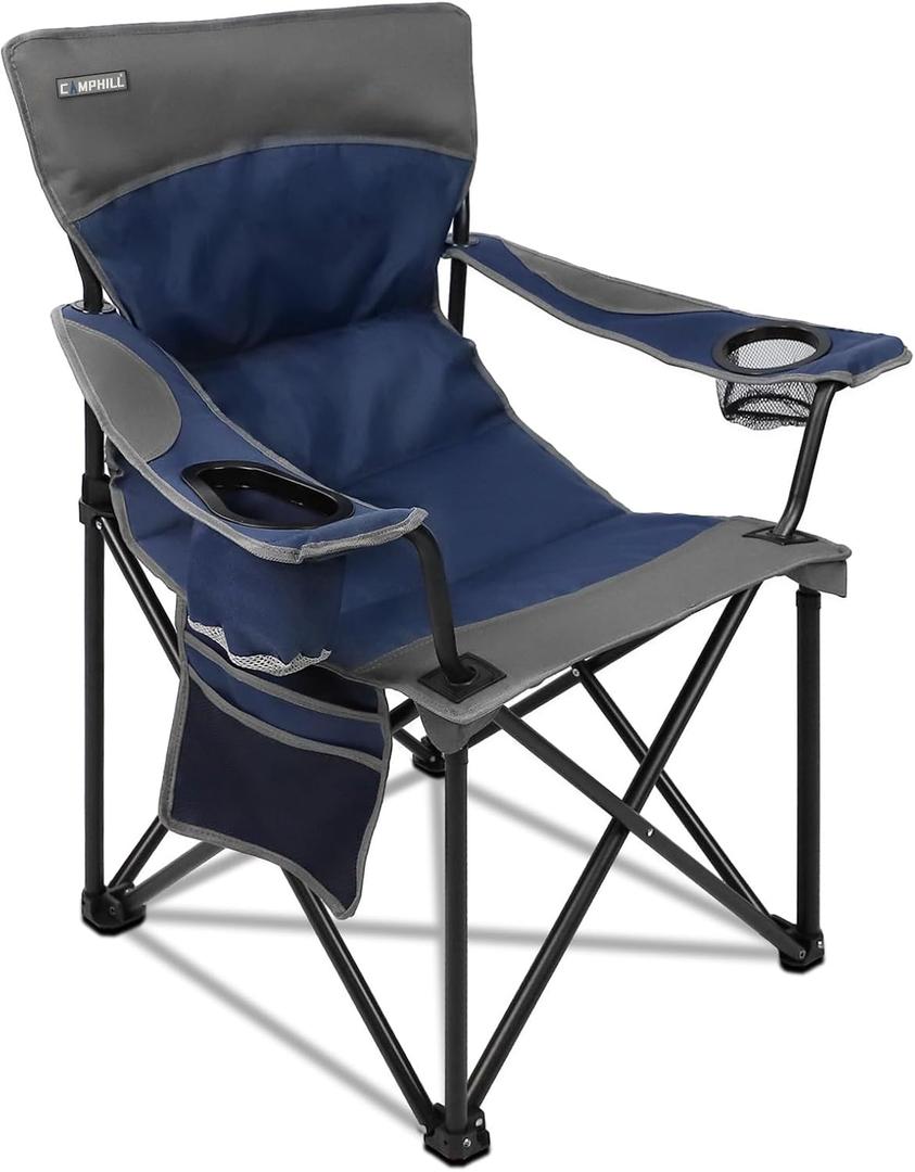 Oversized Portable Camping Chairs, Collapsible Outdoor Chairs with Pocket and Cup Holders, Carry Bag for Camping,Tailgates,Beach,and Sports, 21.2 x 22 x 35.4 inches